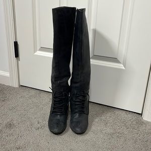 Steve Madden Knee high black leather lace up boots